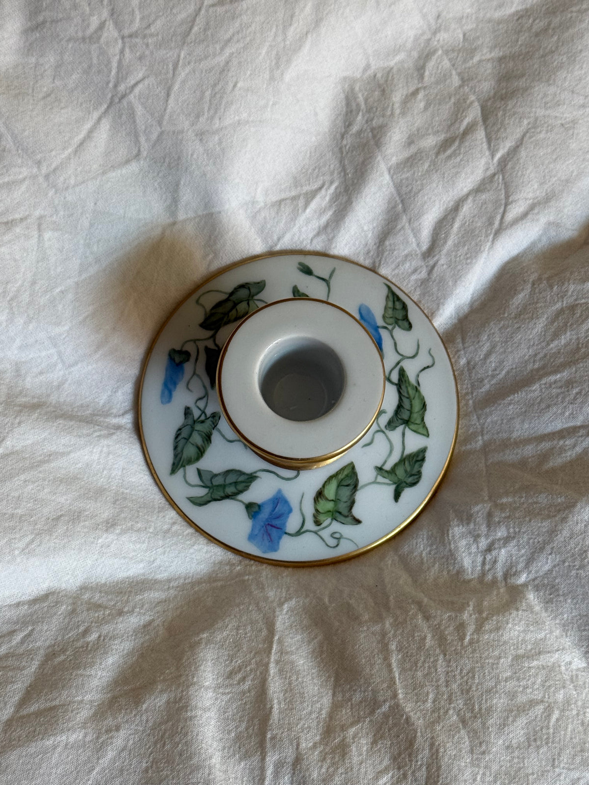 Vintage 1934 Hand Painted Floral Porcelain Candle Holder