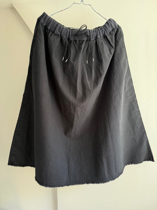 Mads Nørgaard Black Cotton Drawstring Midi Skirt With Raw Hem