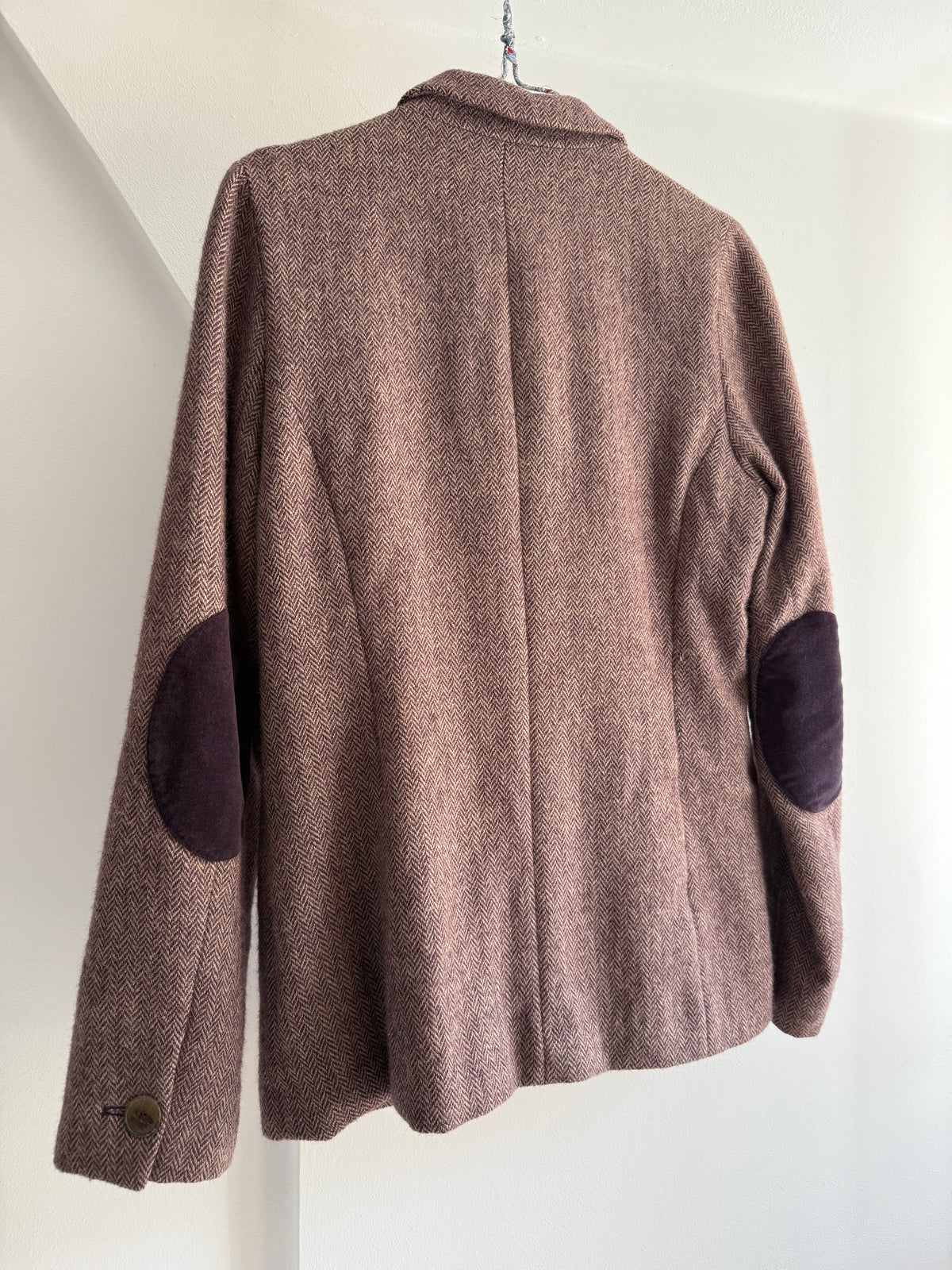 Brora Herringbone Wool Blazer with Elbow Patches