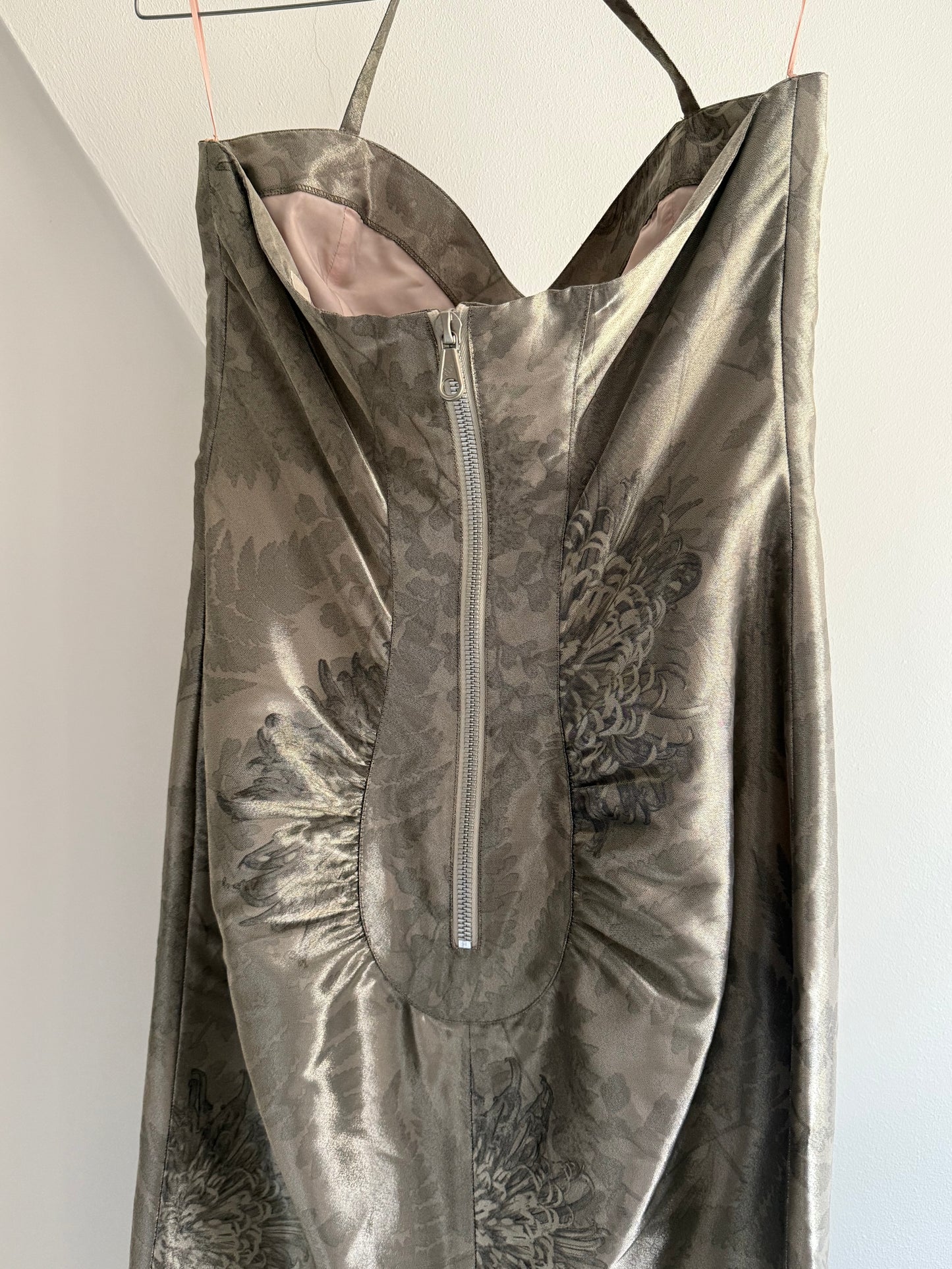 Rare Vintage 1999 Chloe Silver Floral Jacquard Halterneck Dress