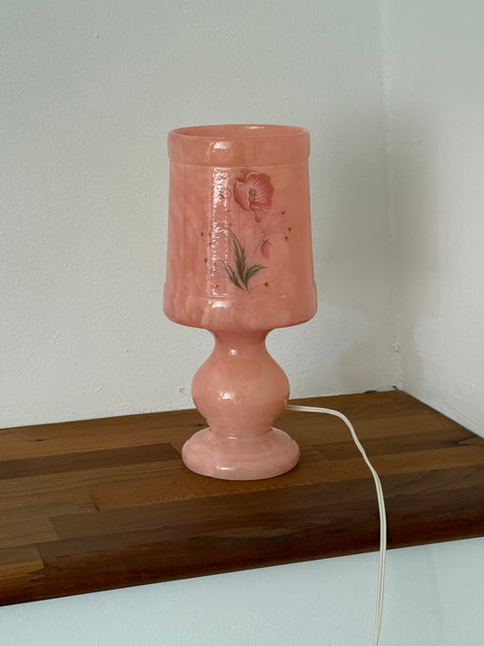 Vintage Pink Alabaster Floral Table Lamp