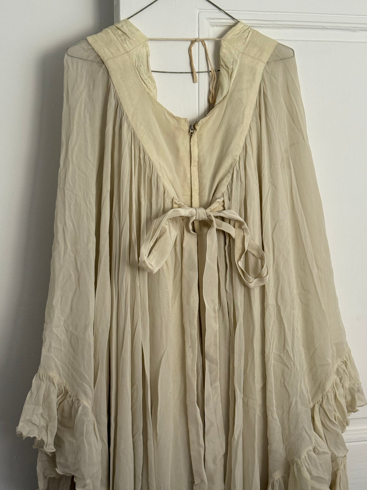 Vintage Ivory Chiffon Angel Sleeve Maxi Dress
