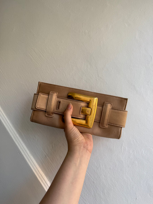 Balmain Rare Belt Clutch in Champagne with Gold Buckle