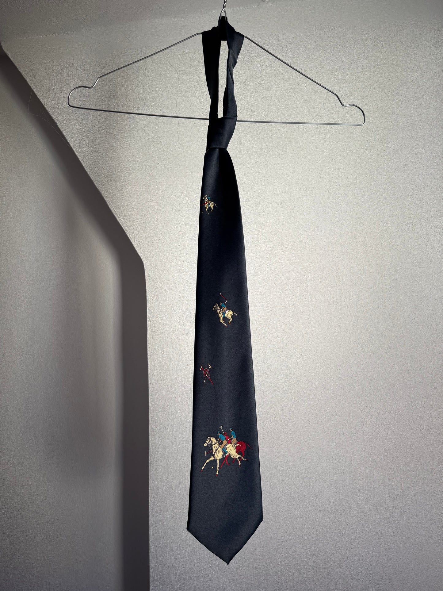 Vintage Giovanni Italian Navy Blue Tie with Polo Player Motif