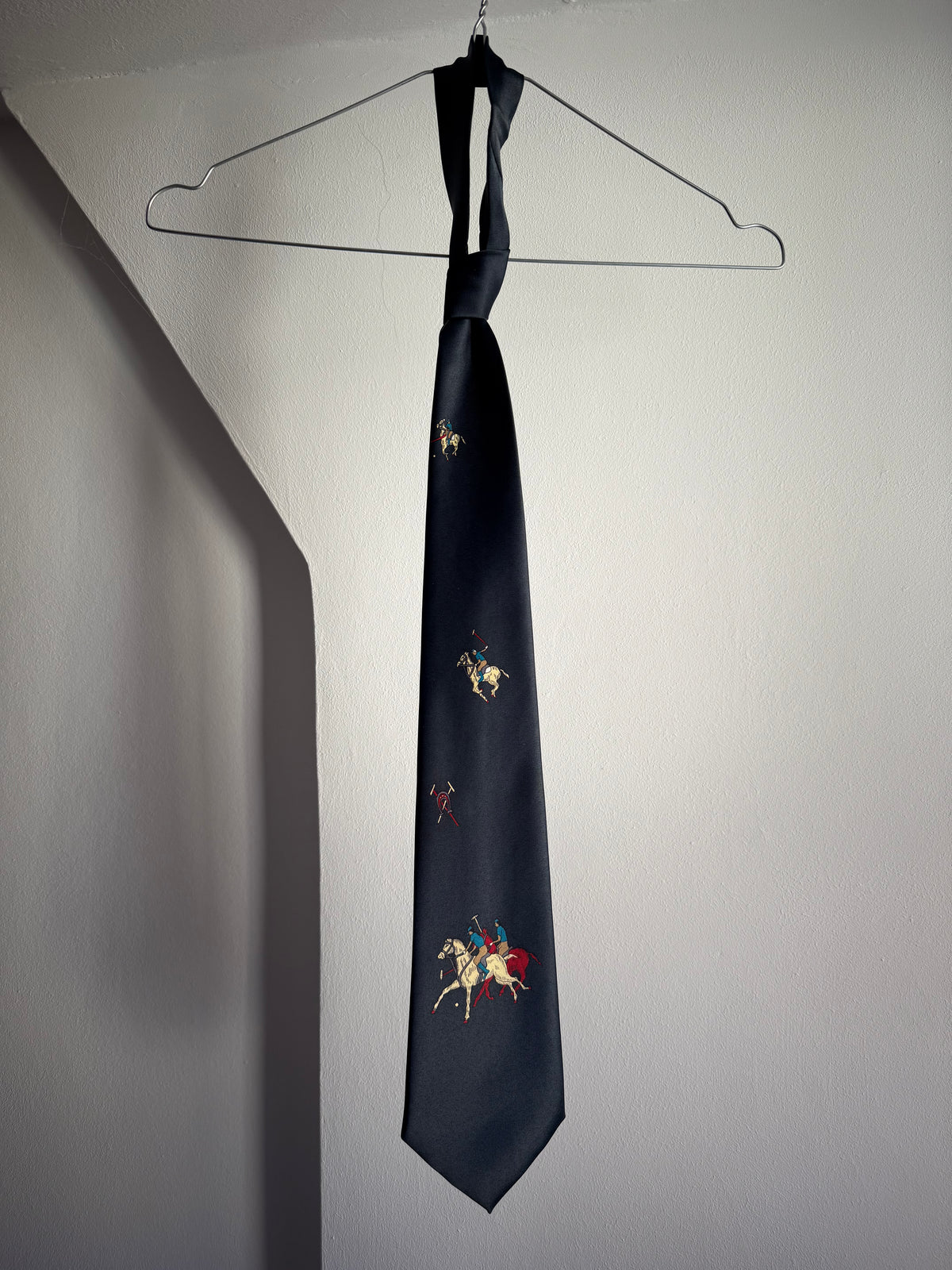 Vintage Giovanni Italian Navy Blue Tie with Polo Player Motif