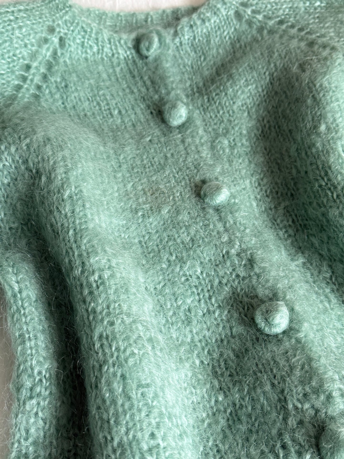 Vintage Hand-knitted Cropped Mohair Blend Cardigan