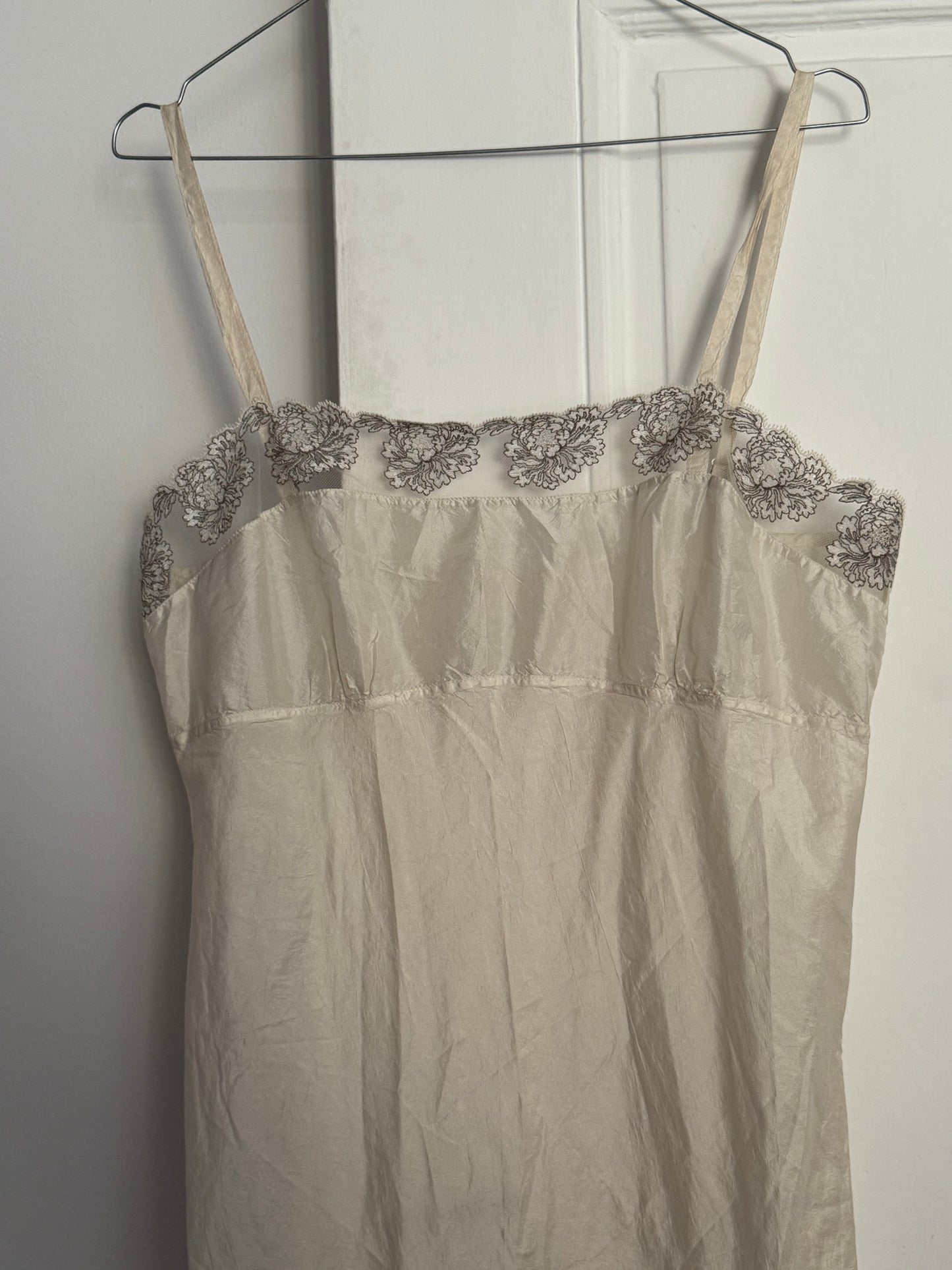 Vintage Dosa Ivory Romantic Silk Dress with Lace Trim