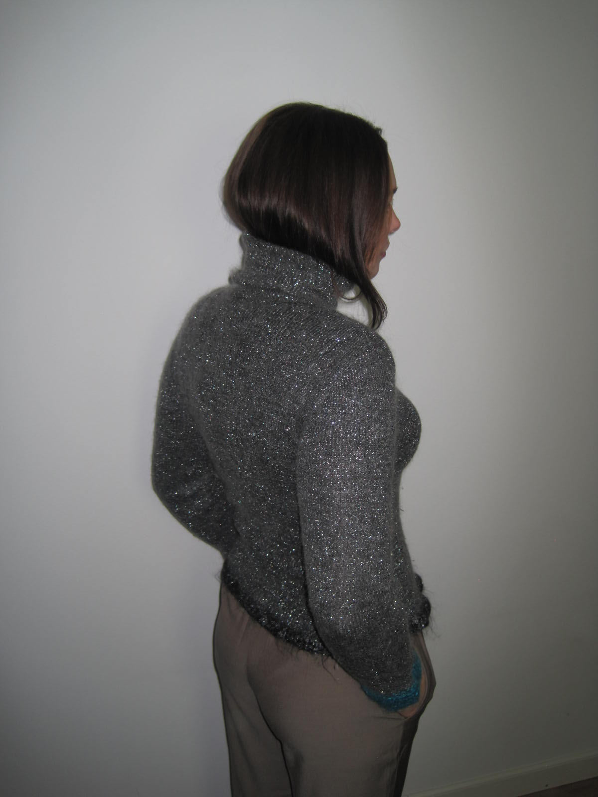 Vintage Mohair Blend Glitter Top with Pink and Blue Knitted Details on the Sleeves