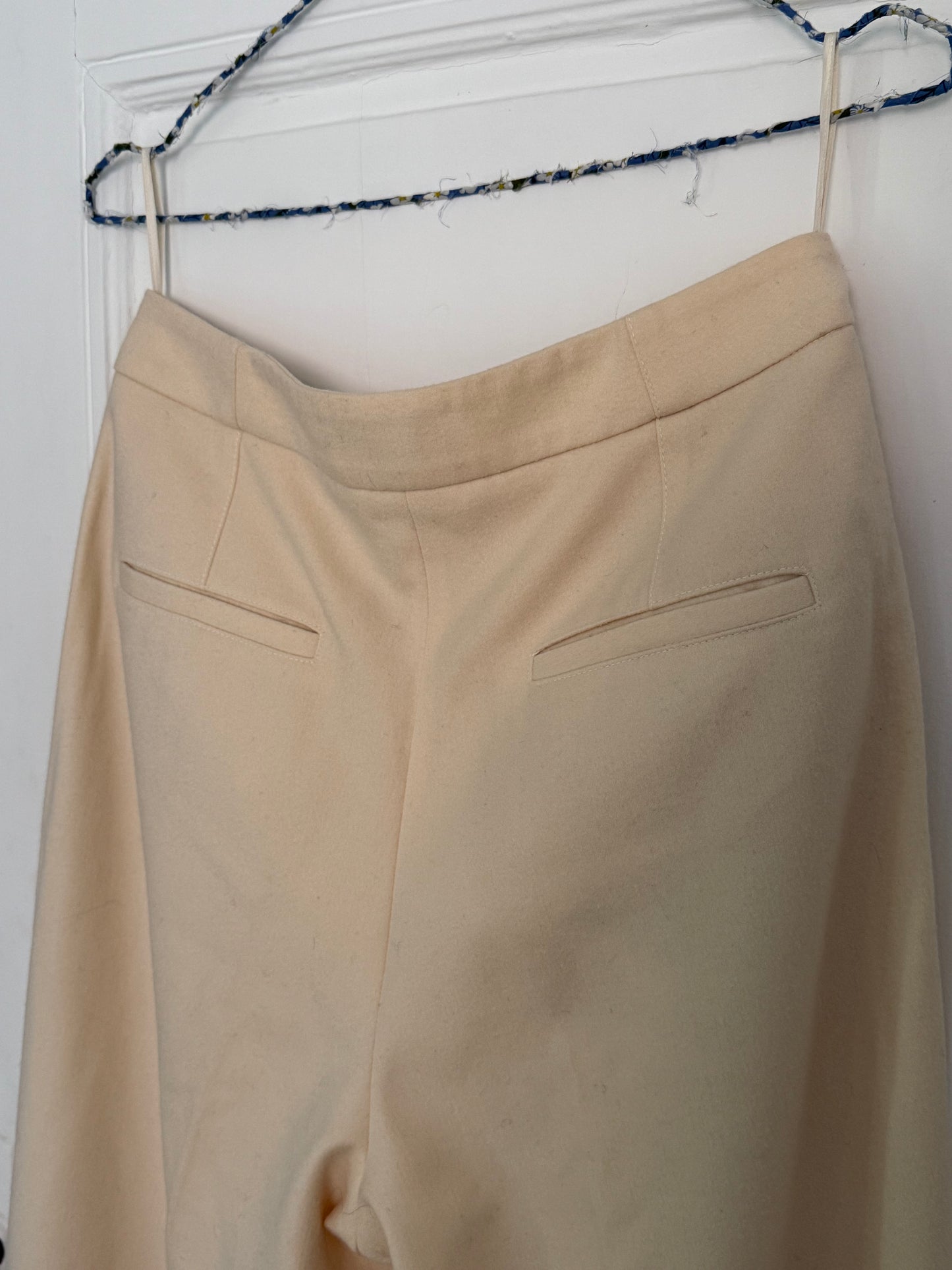 Vintage Chanel Cream Wool and Cashmere Tailored Trousers with Signature Button Detail