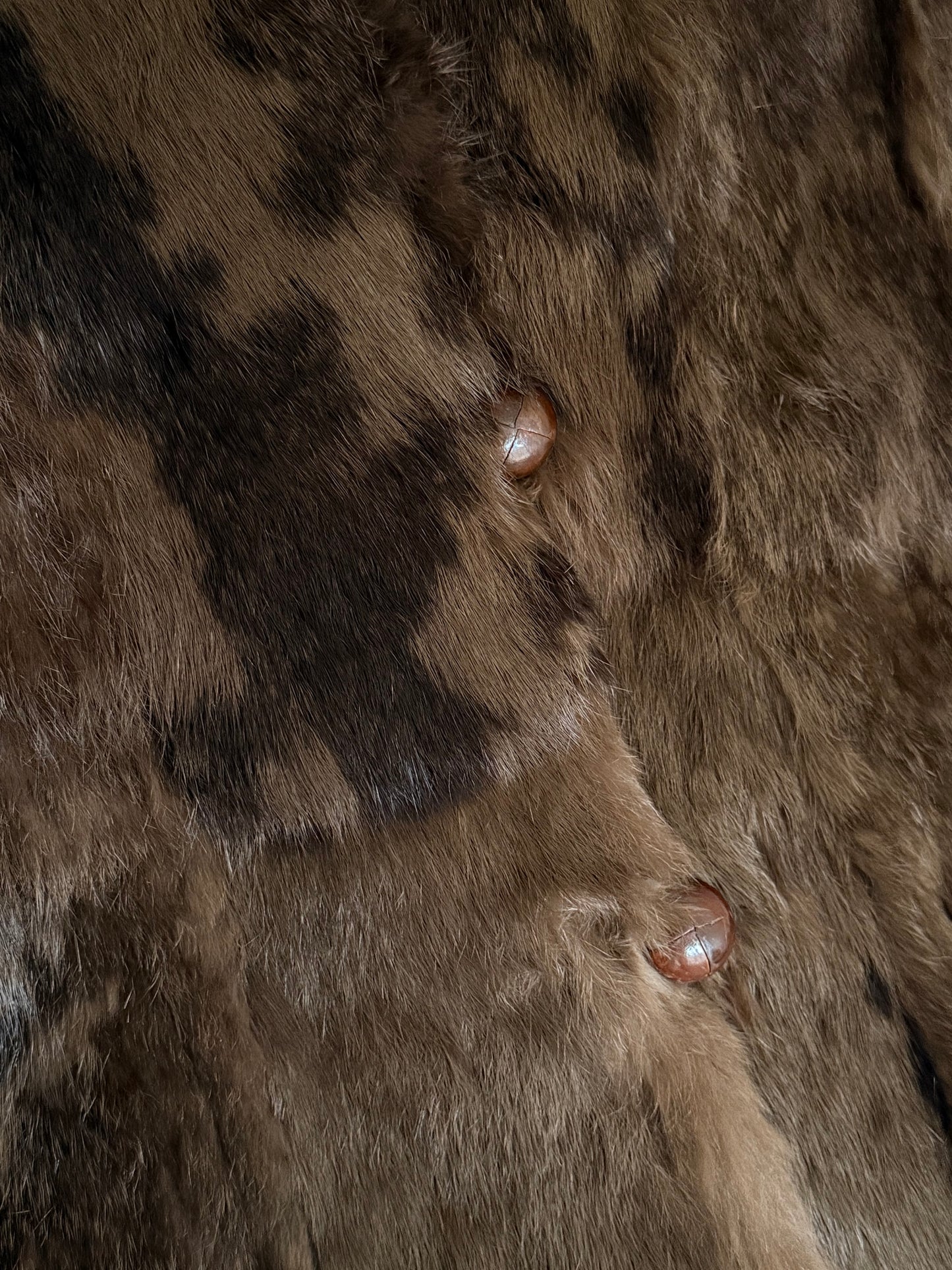 Vintage Children’s Fur Coat with Hoodie and Wood Buttons