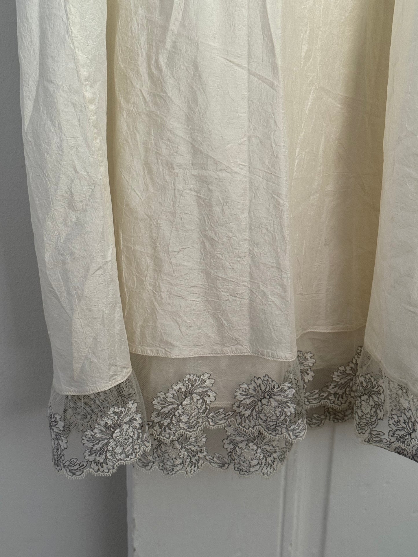 Vintage Dosa Ivory Romantic Silk Dress with Lace Trim