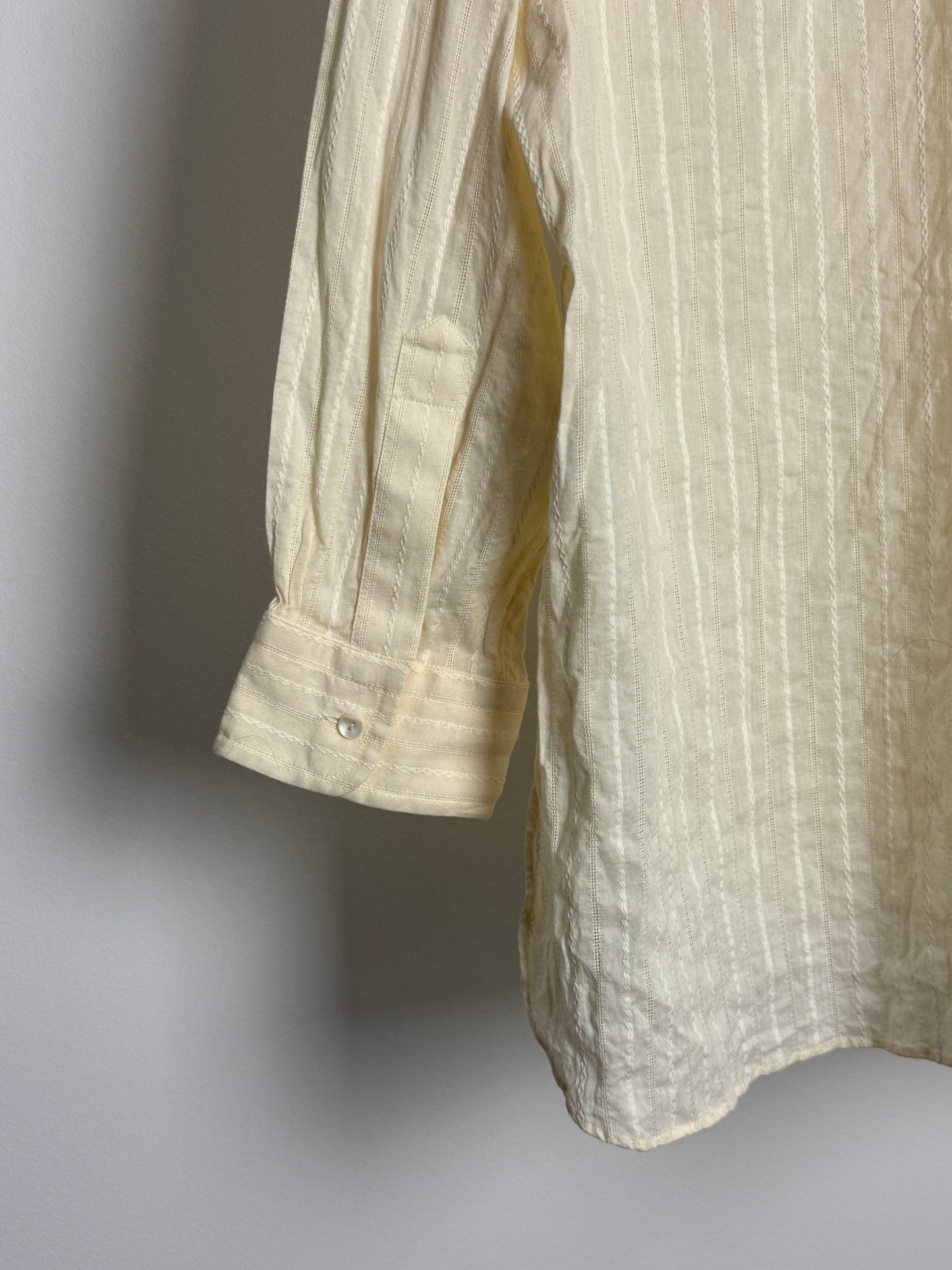 Christensen x Sigersen Cream Textured Cotton Blouse with Cropped Sleeves and Embroidered Star Detail