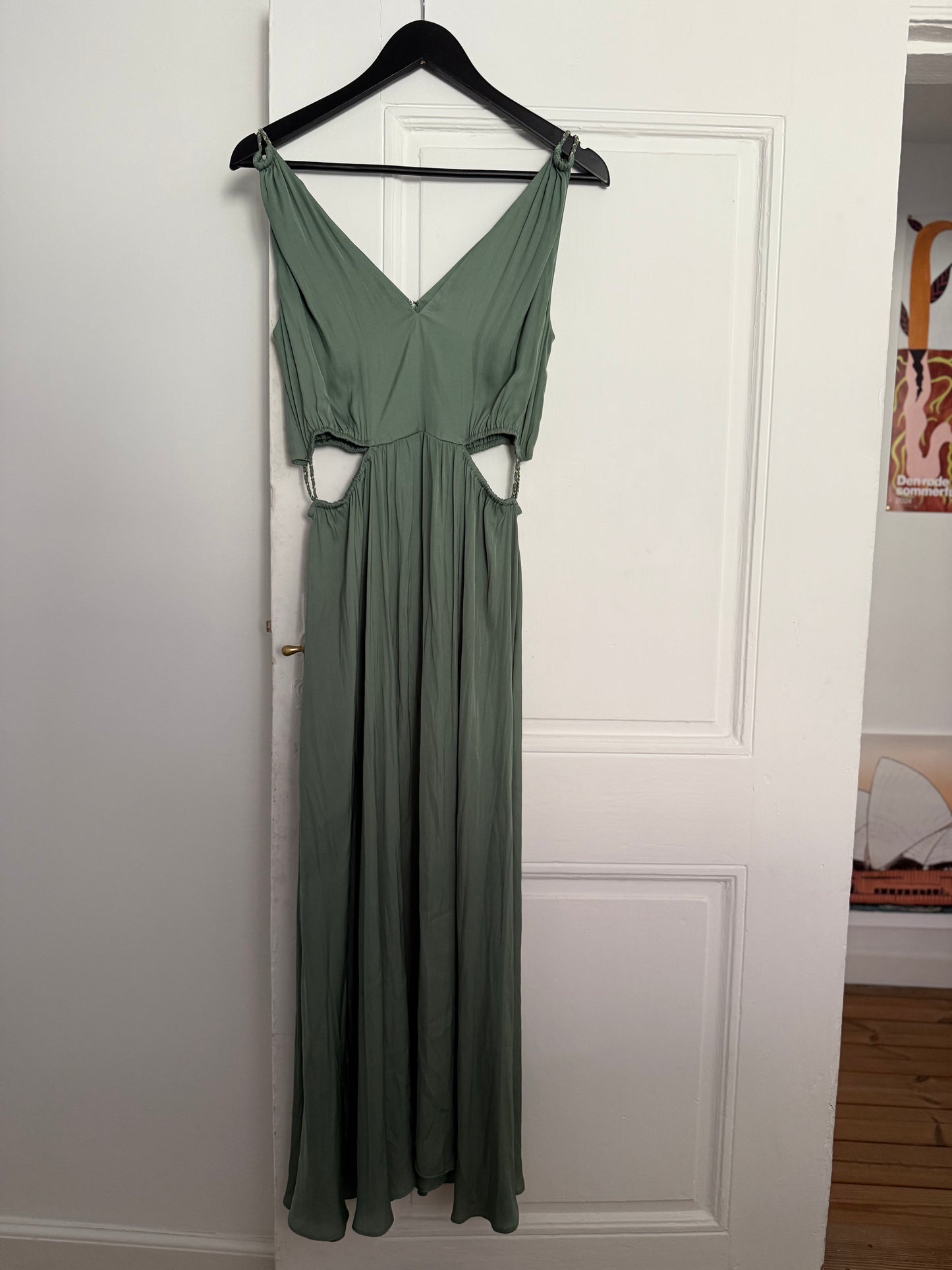 Maje Forest Green V-Neck Maxi Dress with Stunning Details