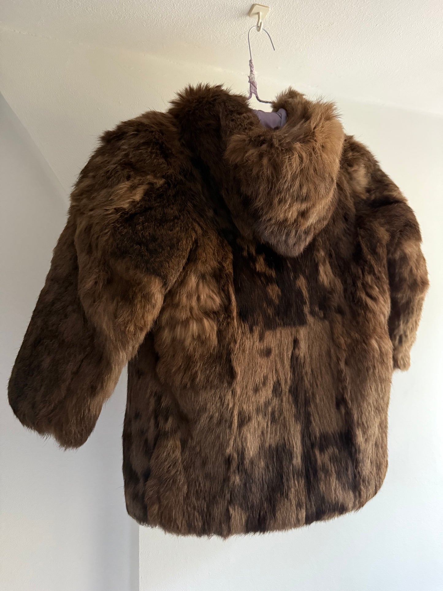 Vintage Children’s Fur Coat with Hoodie and Wood Buttons