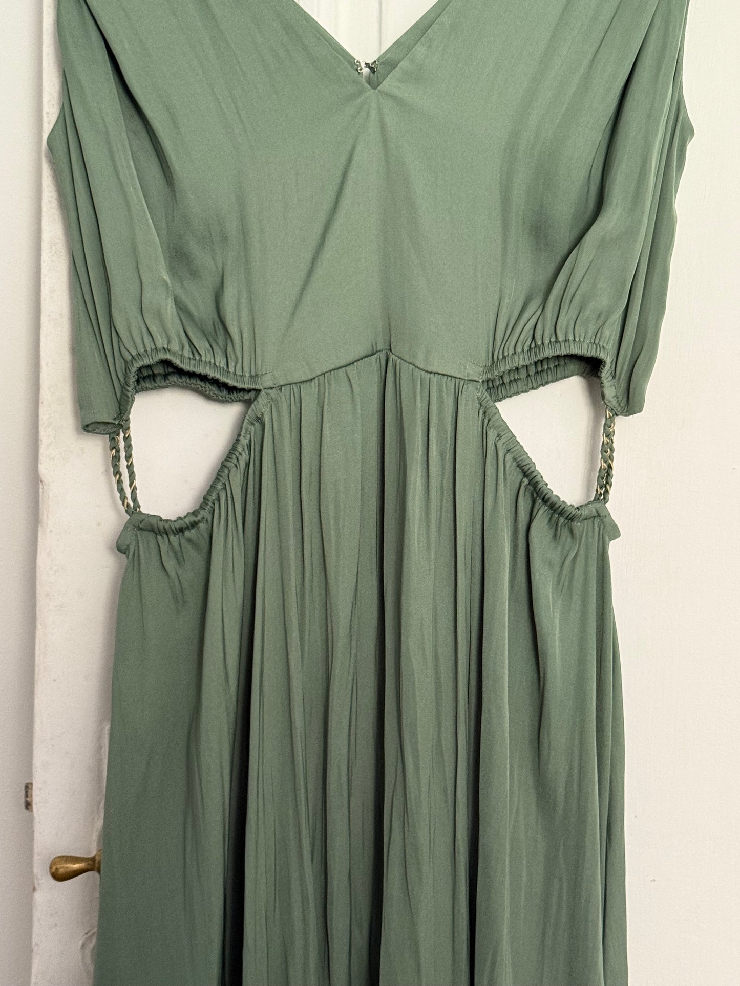 Maje Forest Green V-Neck Maxi Dress with Stunning Details