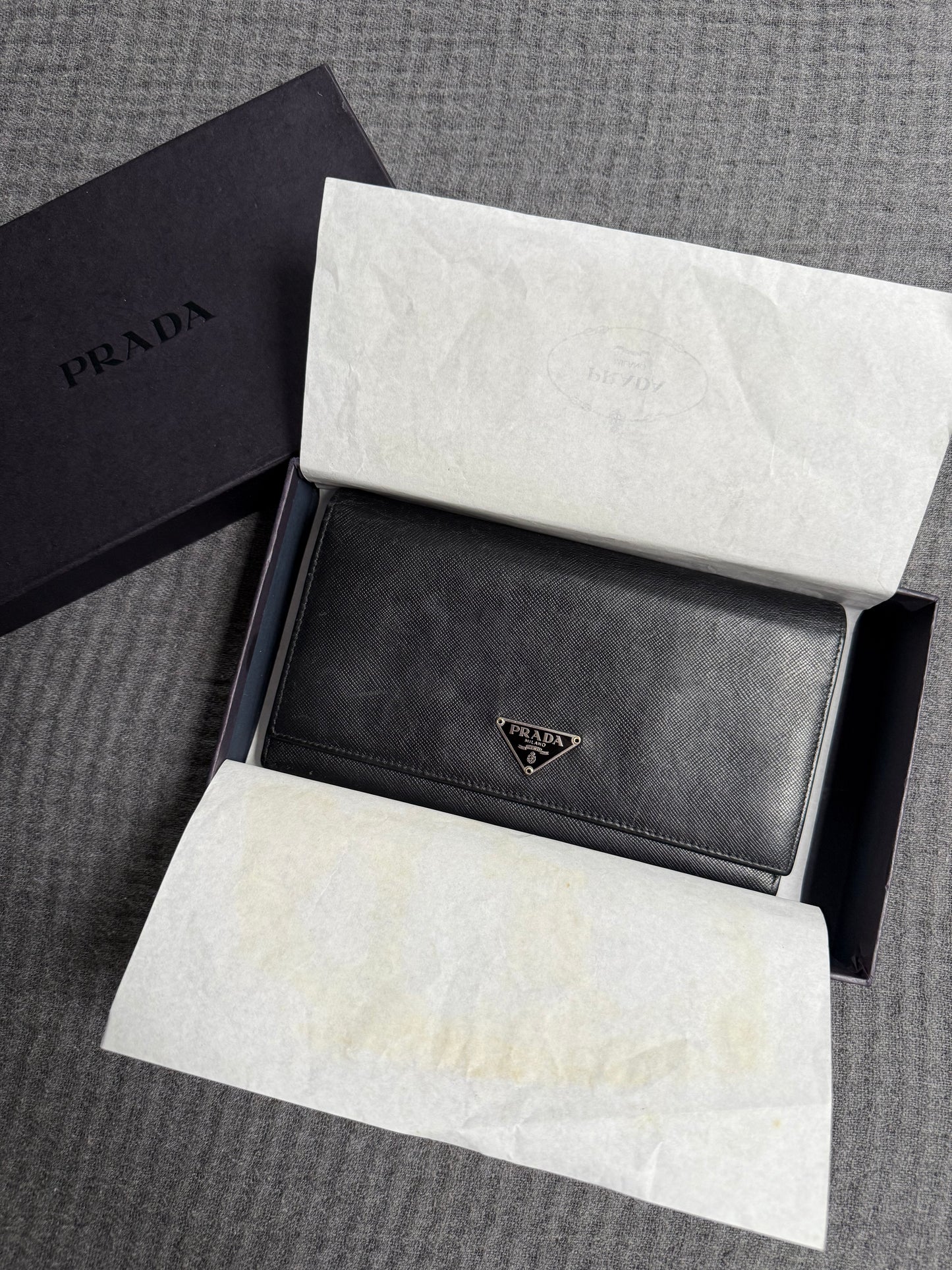 Vintage Prada Wallet in Black Vitello Leather