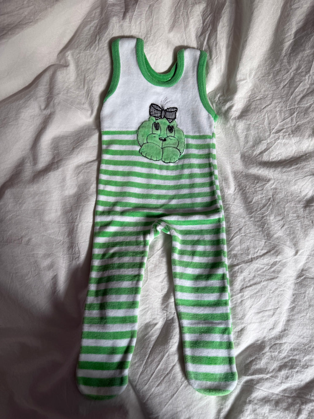 Vintage 1960s Striped Baby Romber with a Small Dog Motif