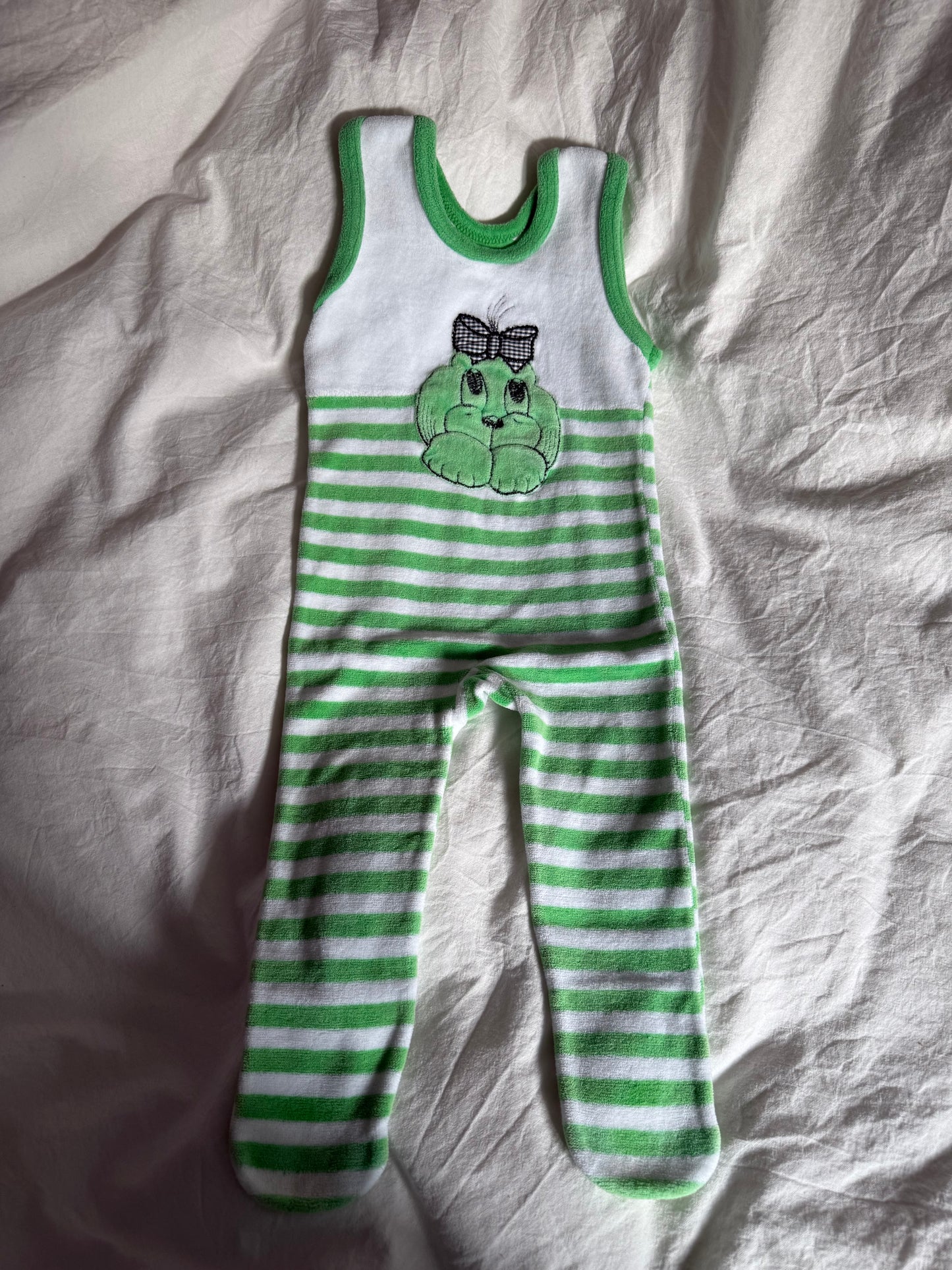 Vintage 1960s Striped Baby Romber with a Small Dog Motif