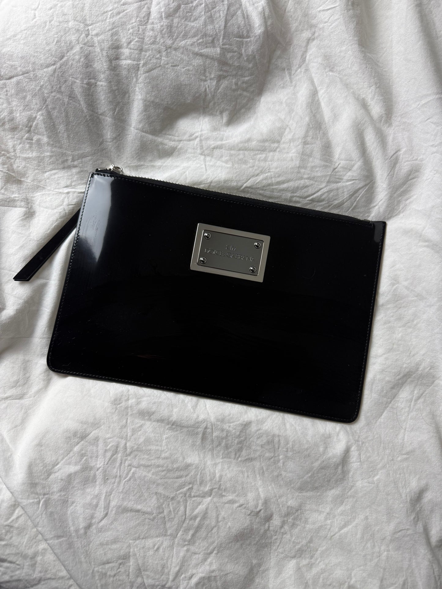 Kim x Dolce Gabbana Black Patent Leather Slim Clutch