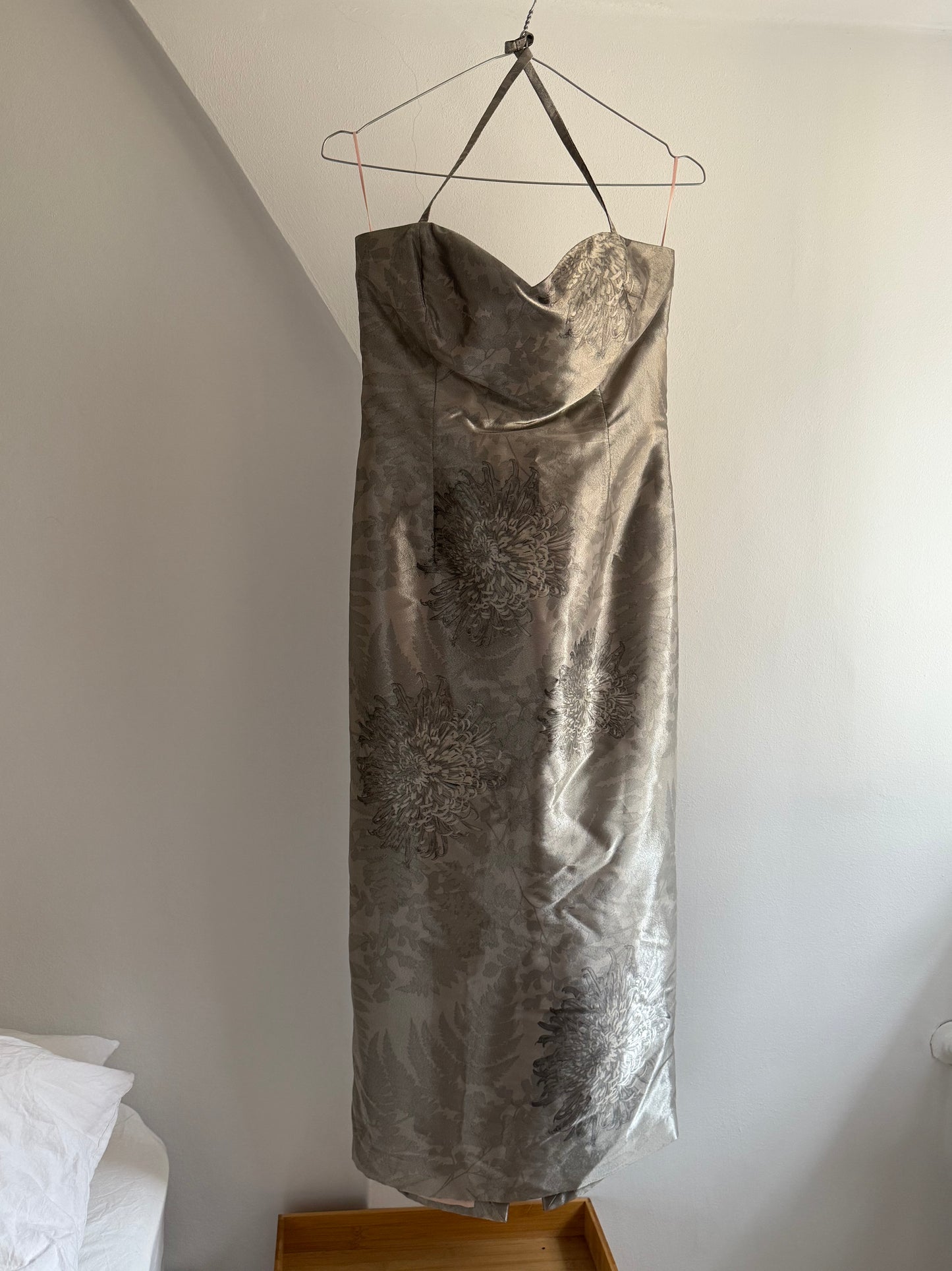 Rare Vintage 1999 Chloe Silver Floral Jacquard Halterneck Dress