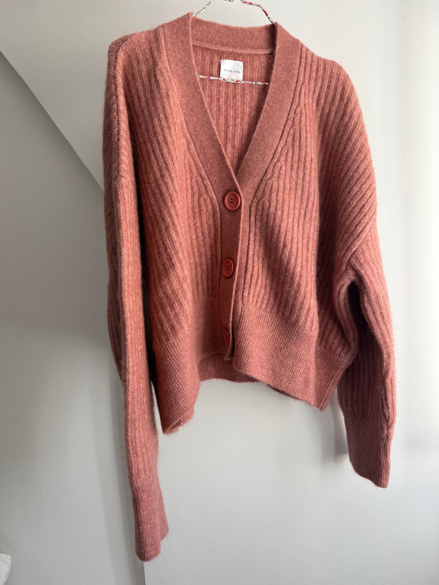 Anine Bing Pink Mohair Blend Cardigan