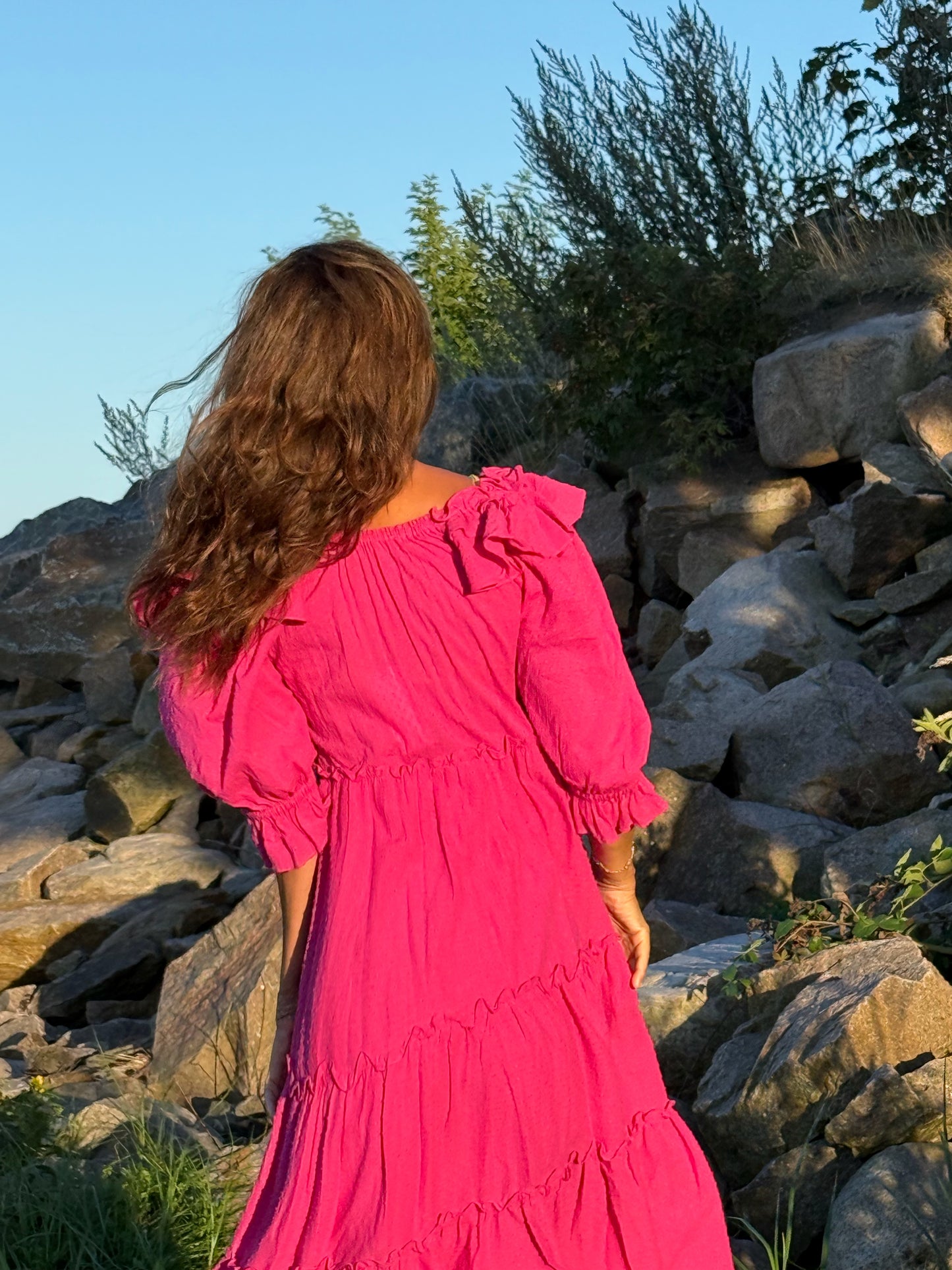 HOFMANN COPENHAGEN Fuchsia Maxi Dress with Ruffles