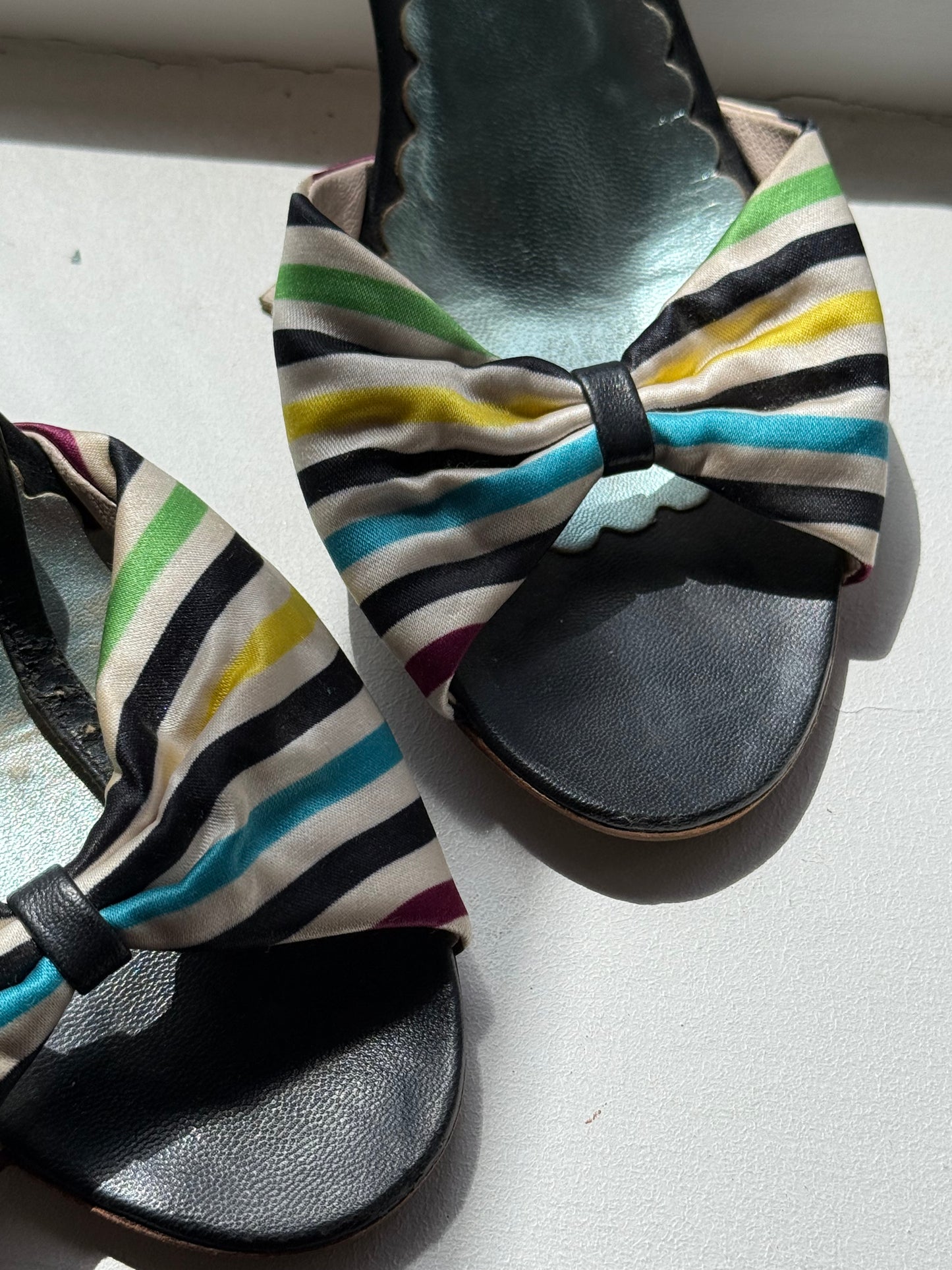 Marc by Marc Jacobs Striped Bow Satin Heeled Sandals