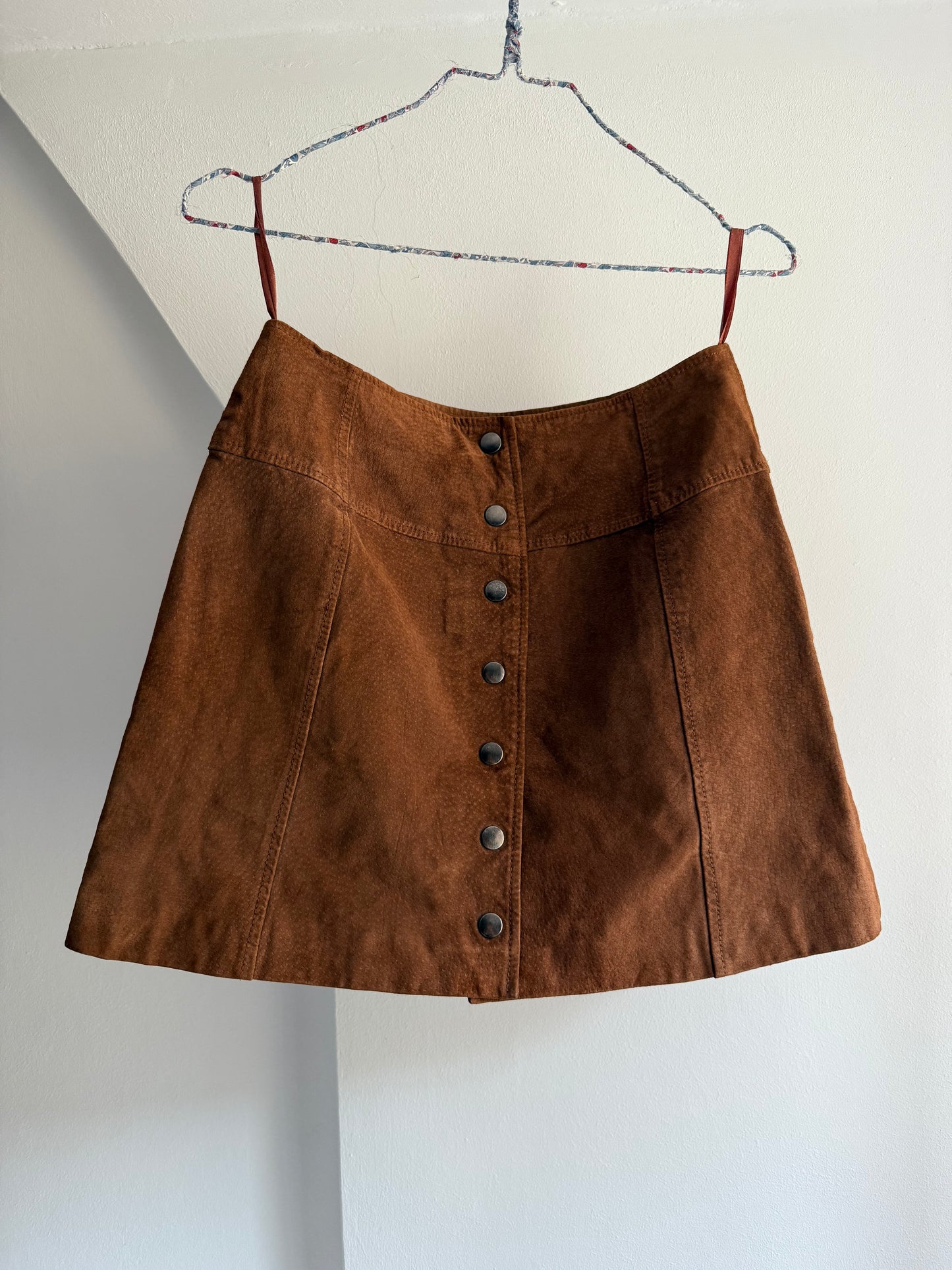 Vintage RIVET Brown Suede Button-Front Mini Skirt
