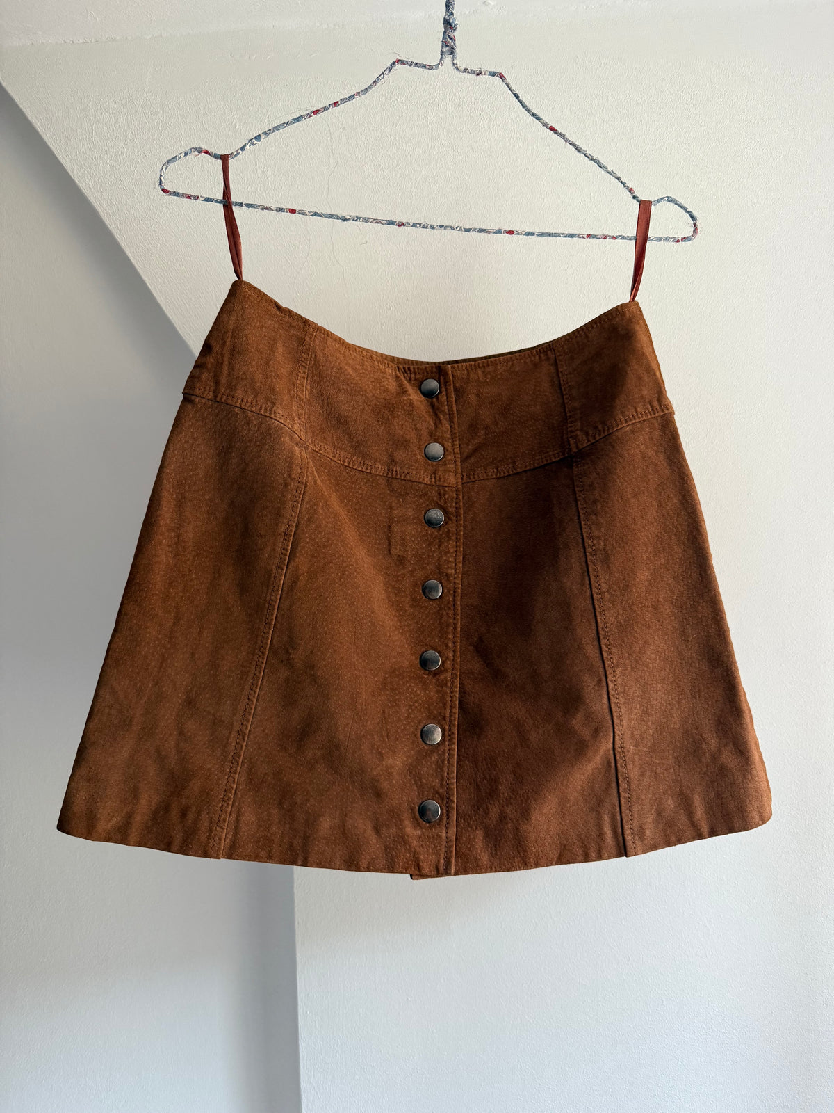 Vintage RIVET Brown Suede Button-Front Mini Skirt