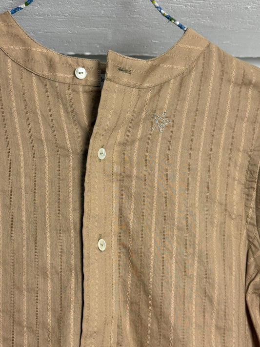 Christensen x Sigersen Beige Textured Cotton Blouse with Cropped Sleeves and Embroidered Star Detail