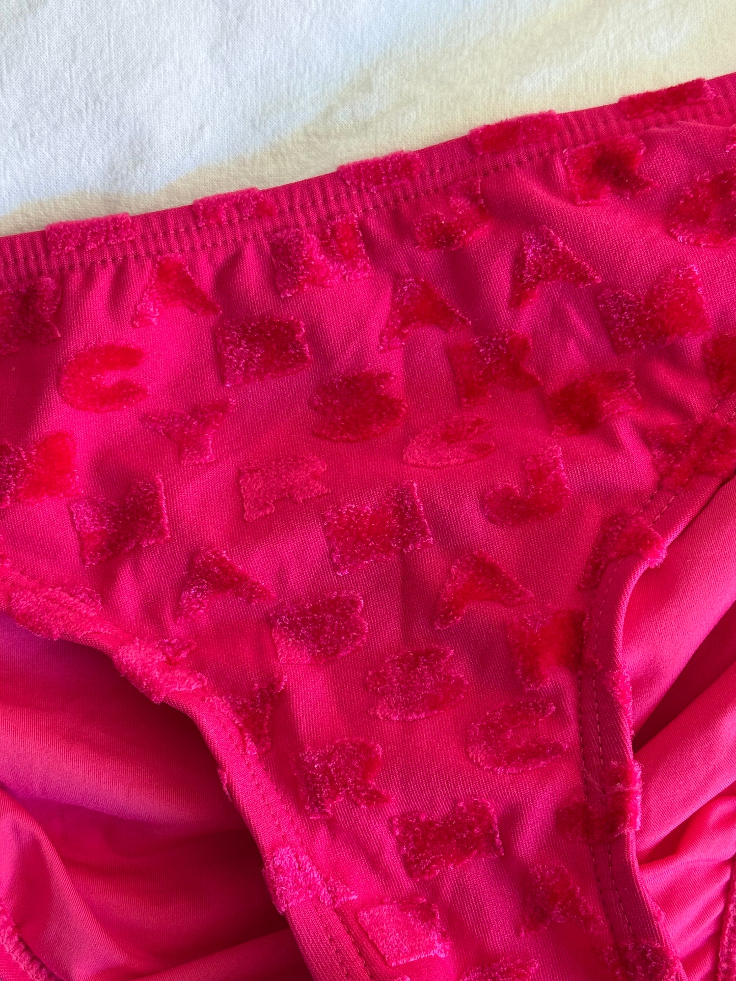 Vintage Marc by Marc Jacobs Hot Pink Velour Logo Bow Bikini Set