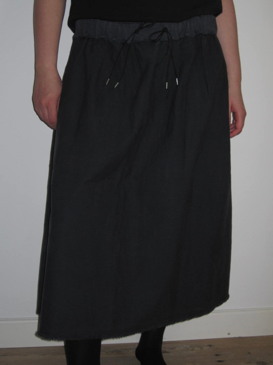 Mads Nørgaard Black Cotton Drawstring Midi Skirt With Raw Hem