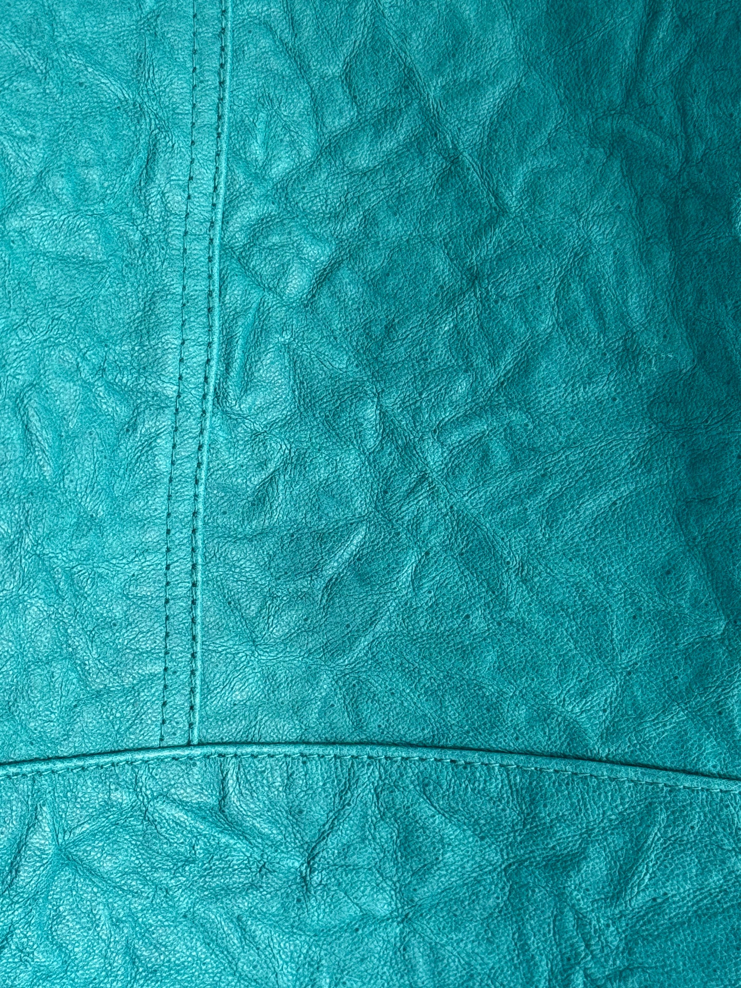 Vintage Turquoise Leather Jacket with Structured Fit and Utility Pockets