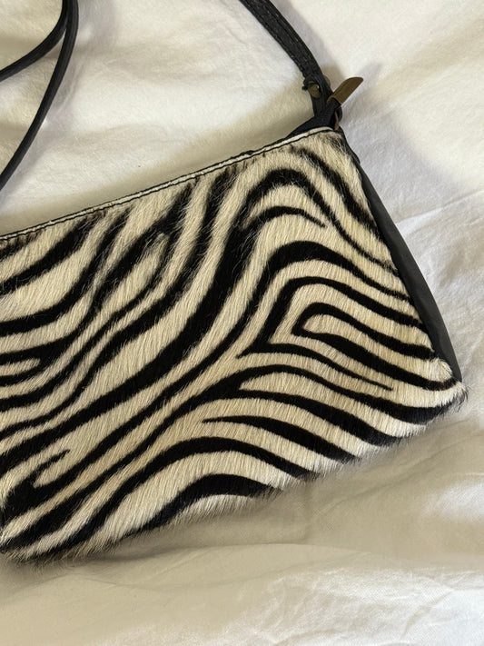 Vintage Rare Zebra Print Calf Hair Crossbody Bag