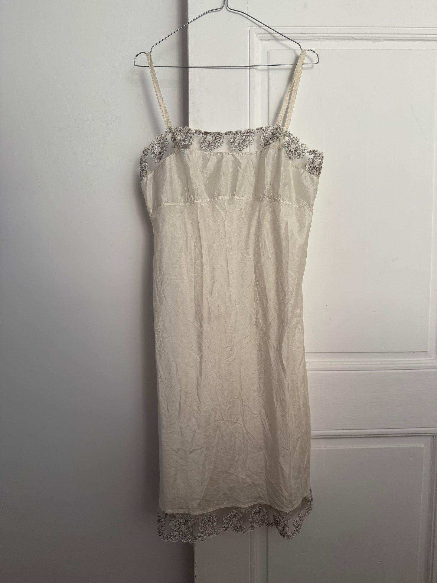 Vintage Dosa Ivory Romantic Silk Dress with Lace Trim