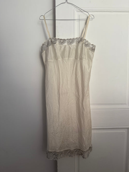Vintage Dosa Ivory Romantic Silk Dress with Lace Trim