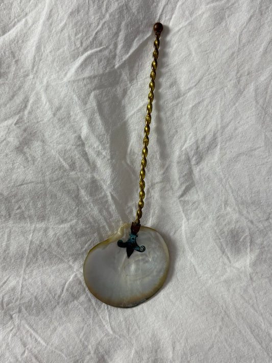 Vintage Brass and Shell Serving Spoon