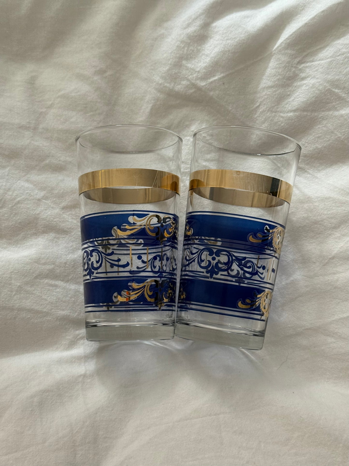Vintage Mid-Century Gold Rim Highball Glasses Set of 2