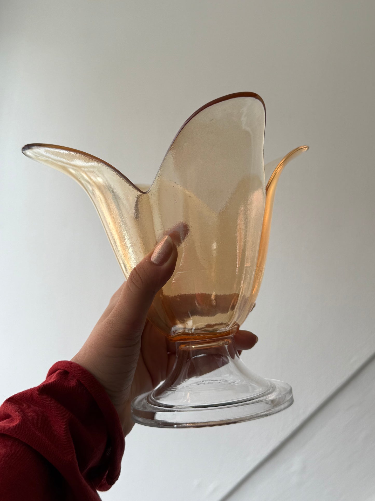 Vintage Amber Glass Pedestal Bowl