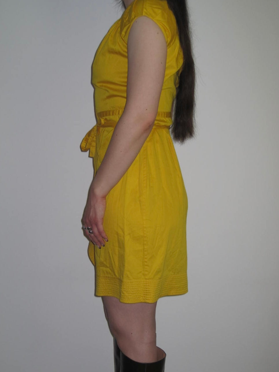 Vintage Diane Von Furstenberg Yellow Wrap Mini Dress With Textured Trim and Tie Waist