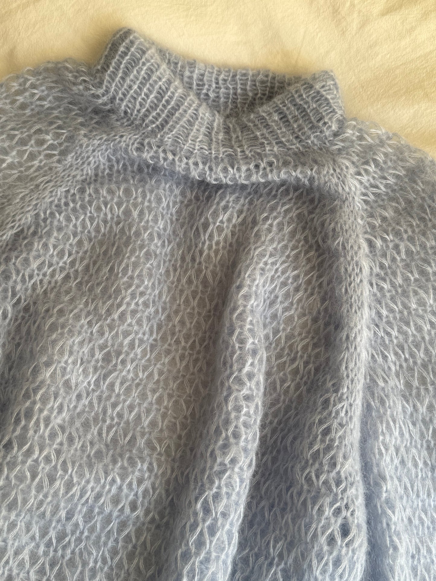 Vintage Hand-Knit Baby Blue Oversized Sweater With Silver Shimmer Trim
