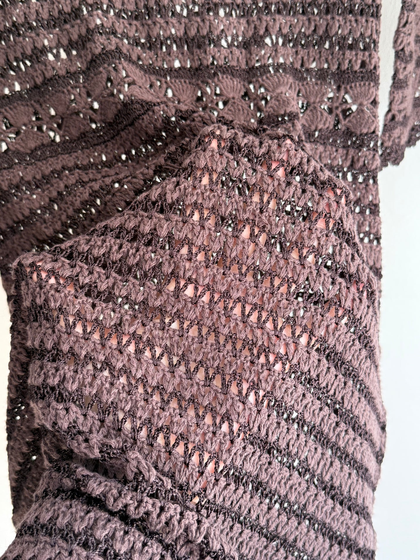 Vintage Karen Millen Brown Crochet Lace Knit Midi Dress