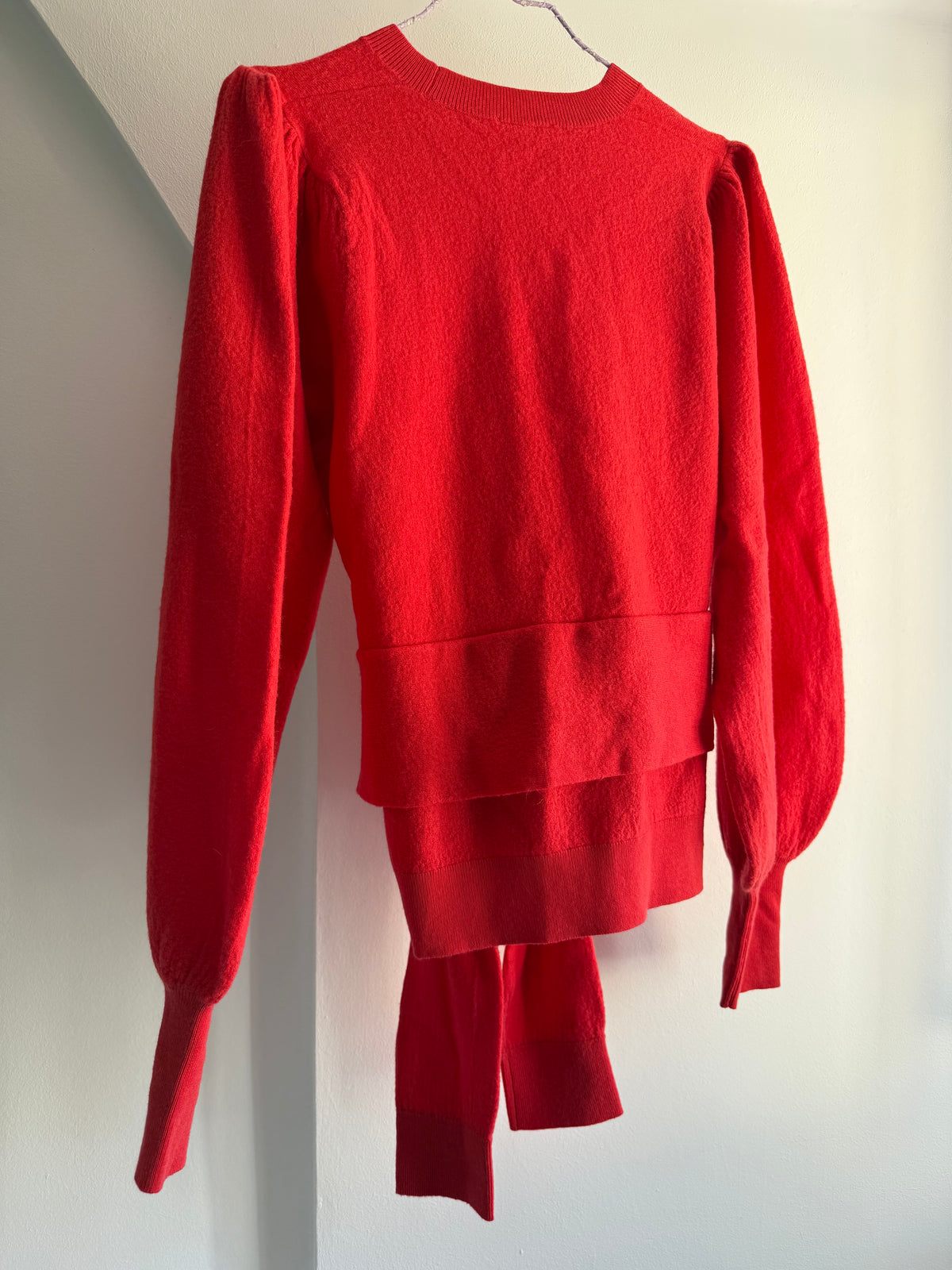 Vintage Ulla Johnson Red Merino Wool Tie Waist Sweater