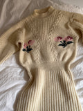 Rouje Knitted Dress with Flower Embroidery