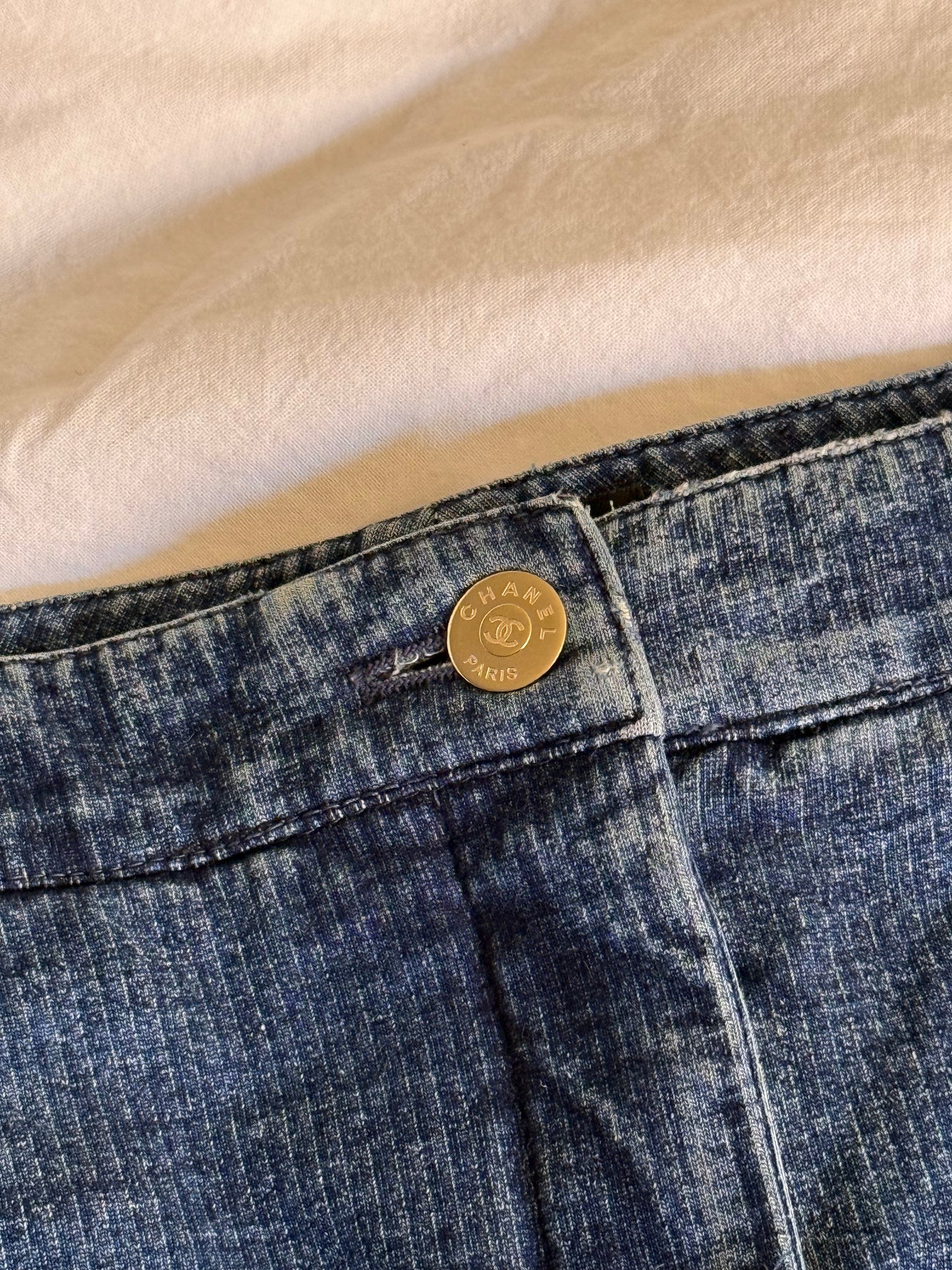 Vintage Chanel Curved Seam Denim Mini Skirt