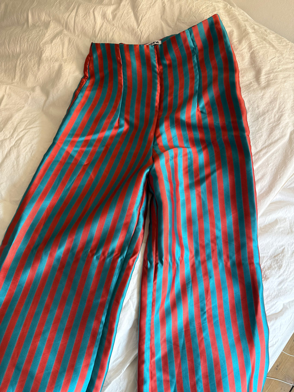 Batsheva Red Blue Stripe Ruffle Trousers