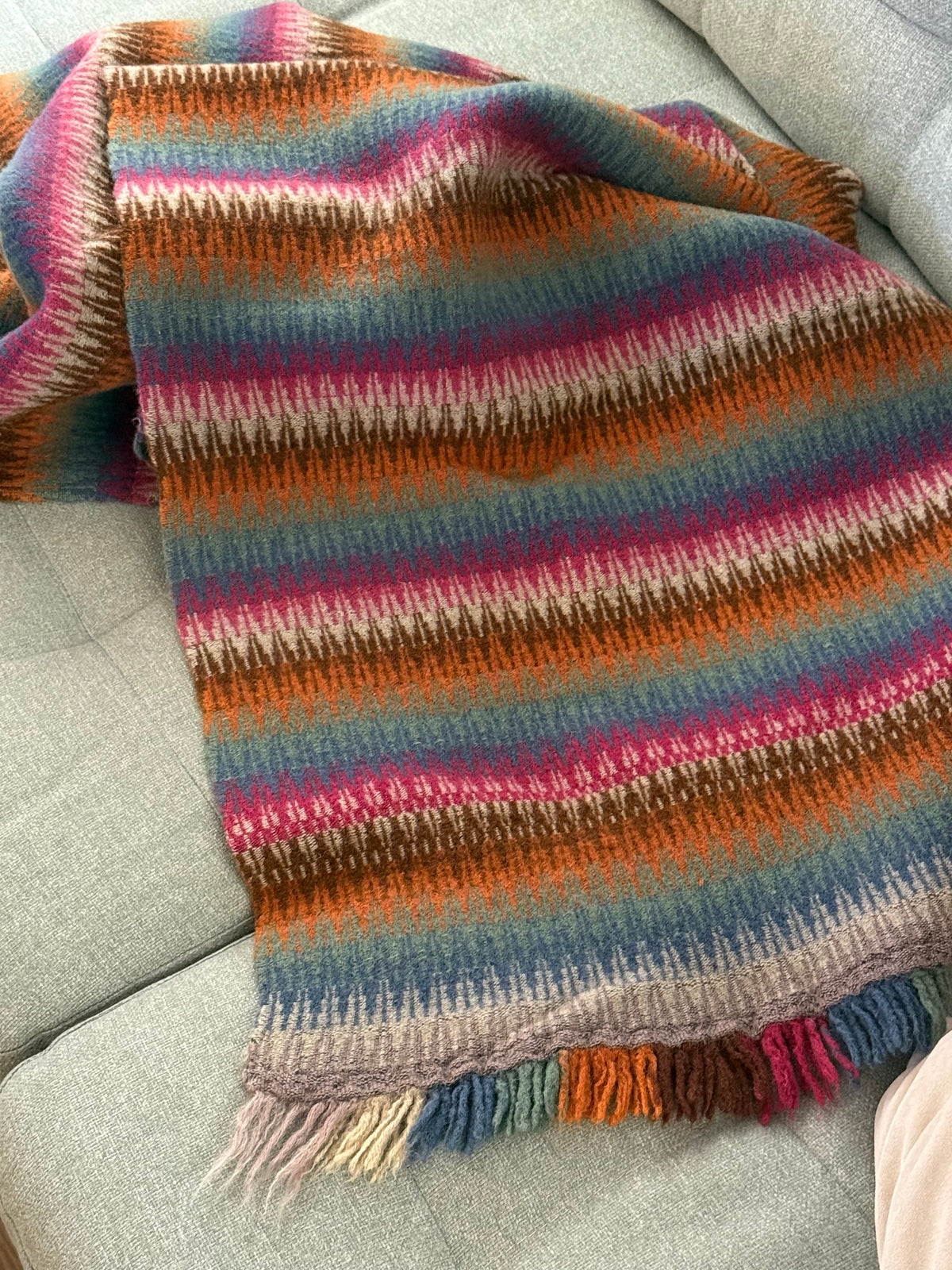 Vintage Multicolor Striped Wool Blend Throw