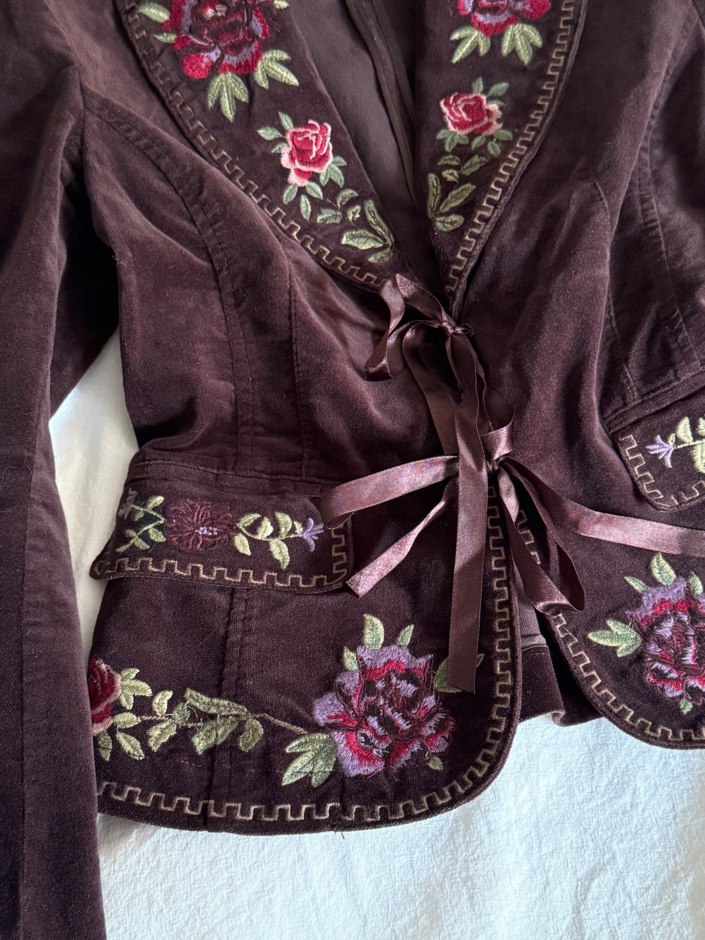 Diane Von Furstenberg Embroidered Velvet Tie Front Blazer