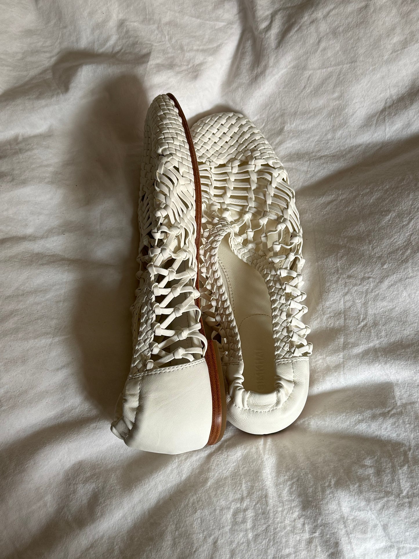 SIMKHAI White Woven Leather Ballet Flats