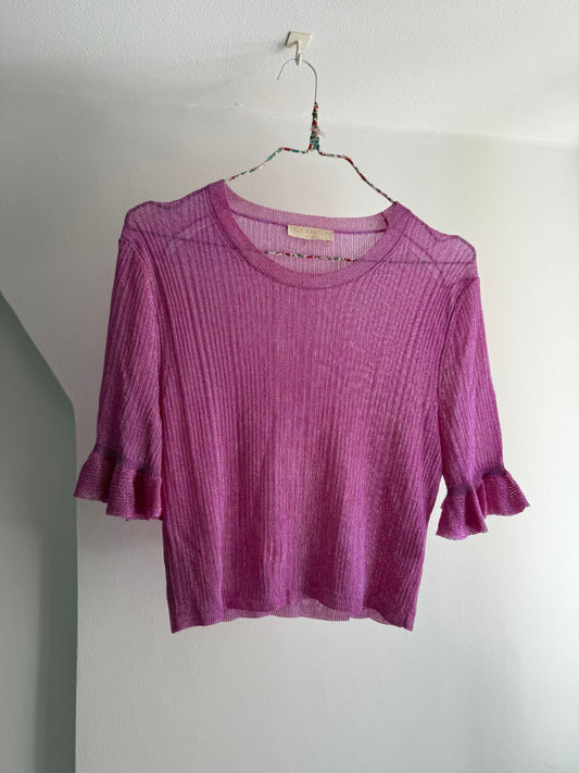 Ulla Johnson Pink Blouse with Shimmering Metallic Details